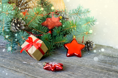 Wicker Basket With Mini Christmas Decorations Royalty Free Images
