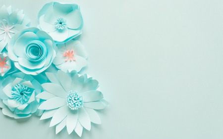 Paper flowers background pattern lovely style. Flat layの写真素材