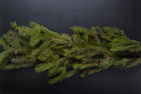 Holiday's Background with Season Wishes and Border of Realistic Looking Christmas Tree Branches.の写真素材