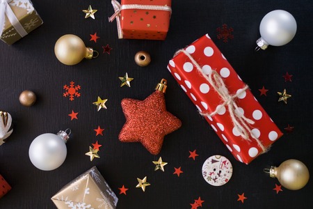 Merry Christmas and Happy New Year. Black backgroundの写真素材