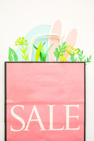 Easter sale, package with egg, rabbit ears. Easter Bunnyの写真素材