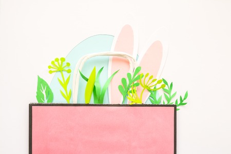 Easter sale, package with egg, rabbit ears. Easter Bunny