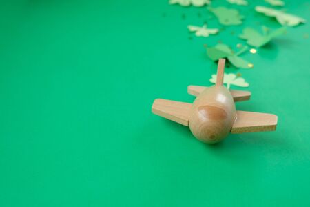Happy St. Patrick's day, Plane luck Shamrock on a green backgroundの写真素材