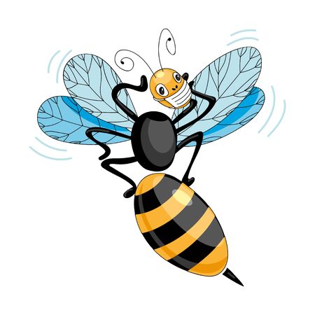 The wasp in a mask vector. The wasp is panicking. The concept of a pandemic Covid-19のイラスト素材