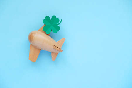 St. Patrick's day, Plane luck Shamrock on a blue backgroundの写真素材