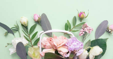 Multy purpose fresh flower composition. International Womens day, mothers day greeting concept.