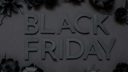 Black friday concept. Black on black. cut from paper. gothic frameの写真素材