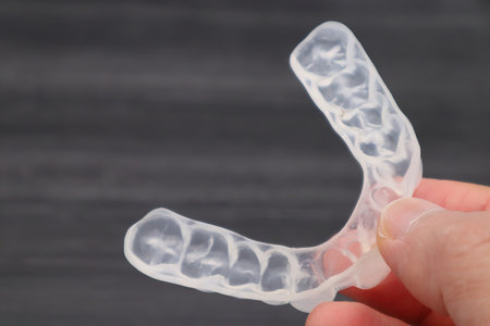 A person holding a mouthpiece for orthodontics