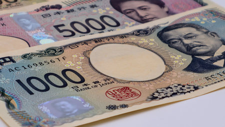 A close-up of Japan's new banknotesの写真素材