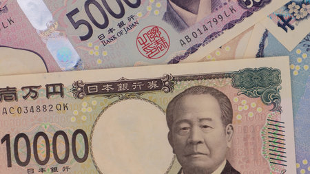A close-up of Japan's new banknotesの写真素材