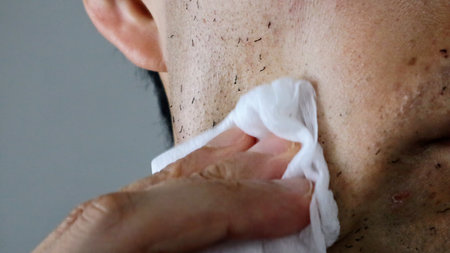 A man wiping away hair that has fallen out after laser hair removal