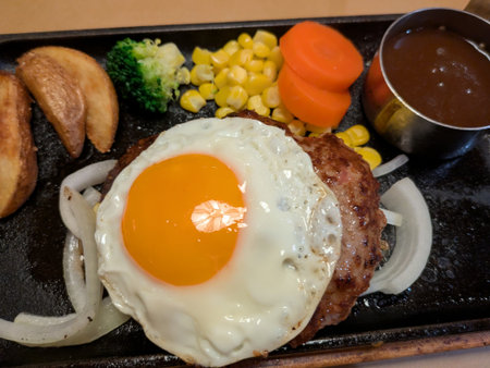 Fried eggs and hamburgers at a Japanese restaurantの写真素材