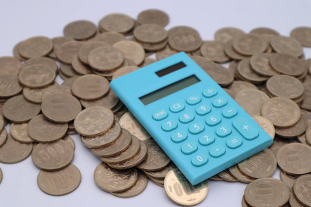 Lots of 500 yen coins and a calculator