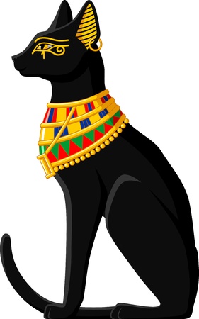 Illustration of a black Egyptian cat isolated on white background のイラスト素材