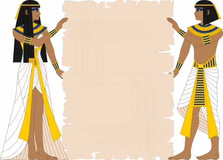 Vector illustration of Egyptian woman and man holding papyrus isolated on white のイラスト素材