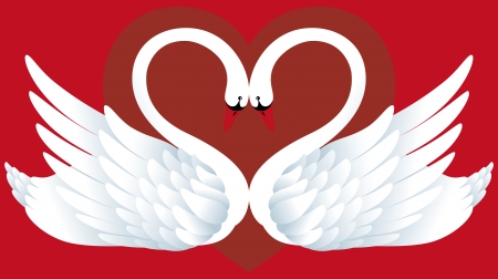 Abstract background with two swans and heart のイラスト素材