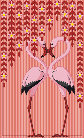 Abstract background with two pink flamingos in love のイラスト素材
