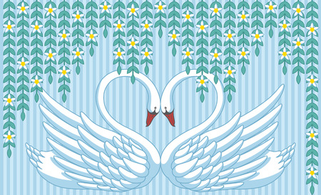 Abstract background with two swans in love のイラスト素材