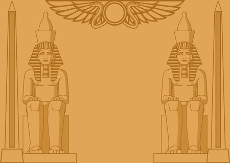 Abstract background with egyptian statues of pharaohs and obelisks のイラスト素材