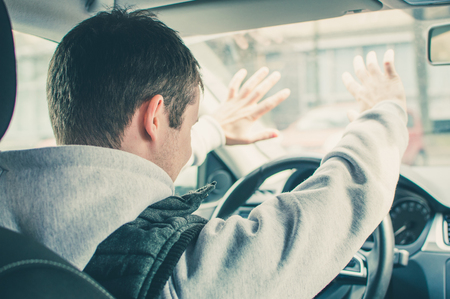 Furious and reckless driver. Danger driving concept.の写真素材