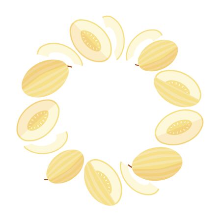 Cantaloupe round frame, vector illustration flat style.のイラスト素材
