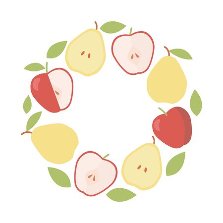 Organic ingredient. Vector frame background. Vintage apple and pear round borderのイラスト素材