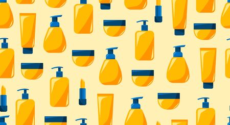 Decorative background for print, summer cosmeti s products, set of beauty bottles.