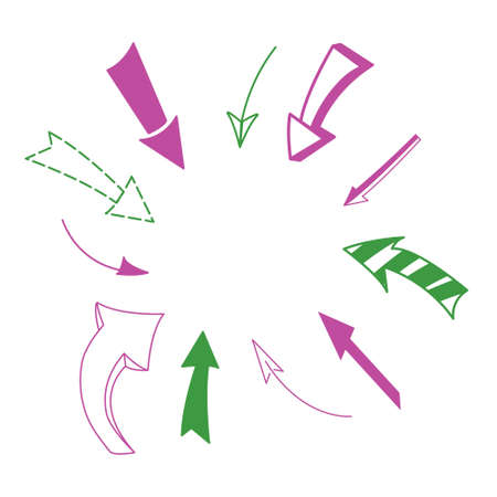 Round, circle frame with pink and green arrows, center directionsのイラスト素材