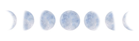 Moon phases isolated on white background, watercolor illustration.の写真素材
