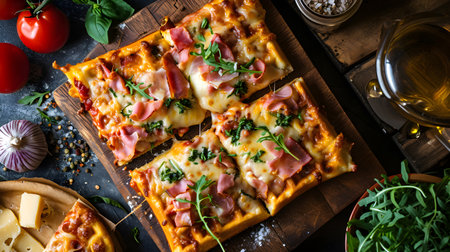 Gourmet Innovation, Traditional Pizza Meets Waffle in a Creative Culinary Concoction. Generative AIの素材
