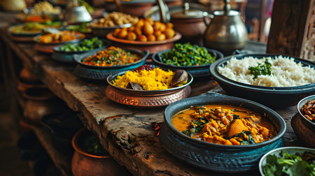 Spice Infusion, Vibrant Indian Vegetable Dish with Hot Sauce on a Plate. Generative AIの素材