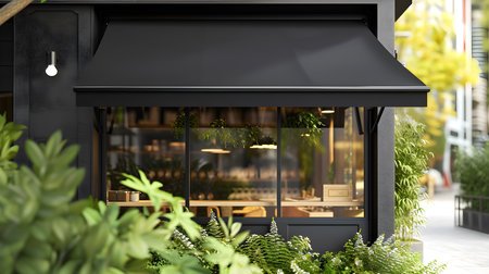 Urban Retail: Black Awning in Commercial Architecture. Generative AIの素材