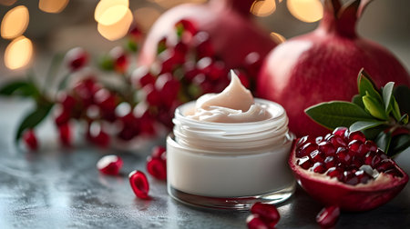 Pomegranate Infused Face Cream for Radiant Skin. Generative AIの素材