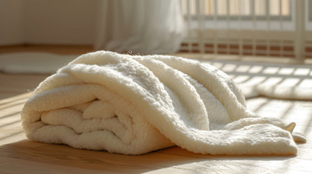 Scandinavian Serenity: Beige Woolen Blanket with Fringe in a Stylish Interior. Generative AIの素材