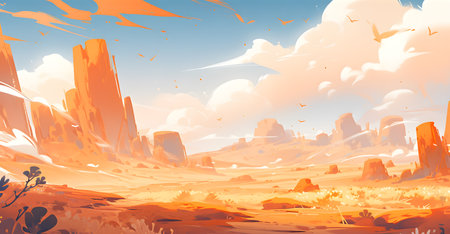 Bright Graphic Golden Abstract Desert, Dunes landscape. Generative AIの素材