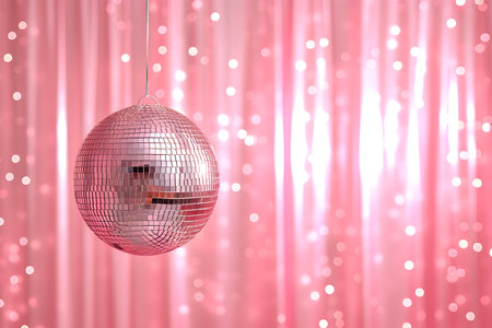 Retro Vibes: Purple Disco Ball with Glittering Disco Lights. Generative AIの素材