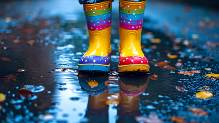 Colorful Rubber Boots for Kids' Outdoor Play. Generative AIの素材