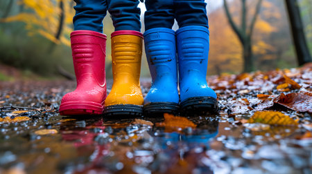 Protective and Colorful Kid's Gumboots. Generative AIの素材