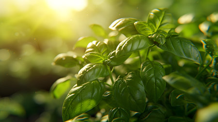 Botanical Elegance: A Closeup View of Fresh Basil Leaves with a Texture. Generative AIの素材
