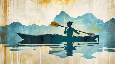 Poster: Relaxing Canoeing Experience in the Serene Outdoors. Generative AIの素材