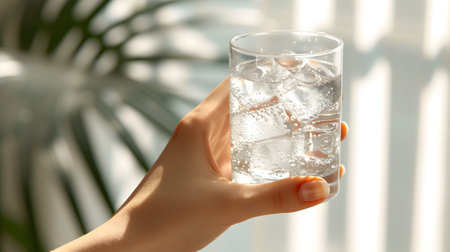 Female Hand Holding Glass of Hard Seltzer. Generative AIの素材