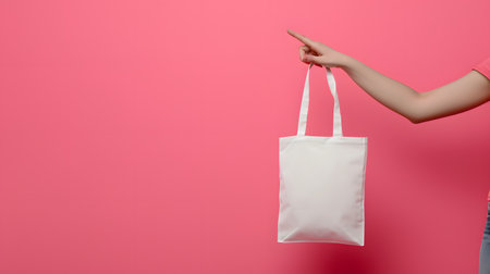 Reusable Elegance: Woman Holding Blank White Canvas Bag Mockup for Sustainable Shoppingの素材
