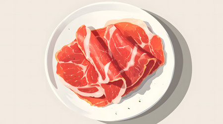 A Symphony of Flavors: Prosciutto and Jamon on a Plate. Generative AIの素材