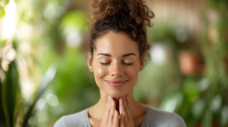 Therapeutic Radiance: Happy Woman Undergoing Facial Lifting Massageの素材
