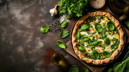 Culinary Excellence: Savory Delights of a French Spinach Quiche. Generative AIの素材