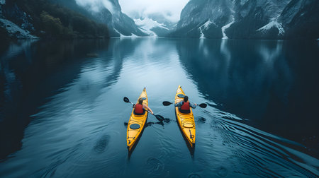 Active Lifestyle Escape: Extreme Kayaking Adventure on the Tranquil Lakeshore. Generative AIの素材
