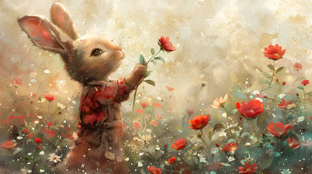 Cute Bunny for Vintage Easter Decor and Funny Postersの素材