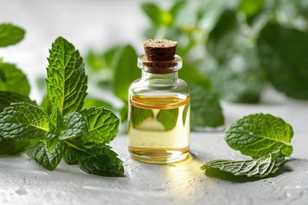 Mint Essence: Aromatic Oil for Natural Treatment. Generative AIの素材