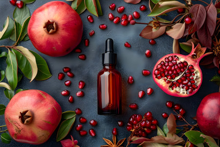 Top View Pomegranate Extract Skincare Routine for Fresh and Supple Skin. Generative AIの素材