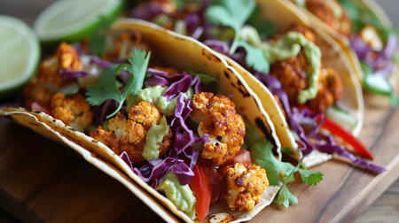 Veggie Delight: Cauliflower Taco Creation. Generative AIの素材